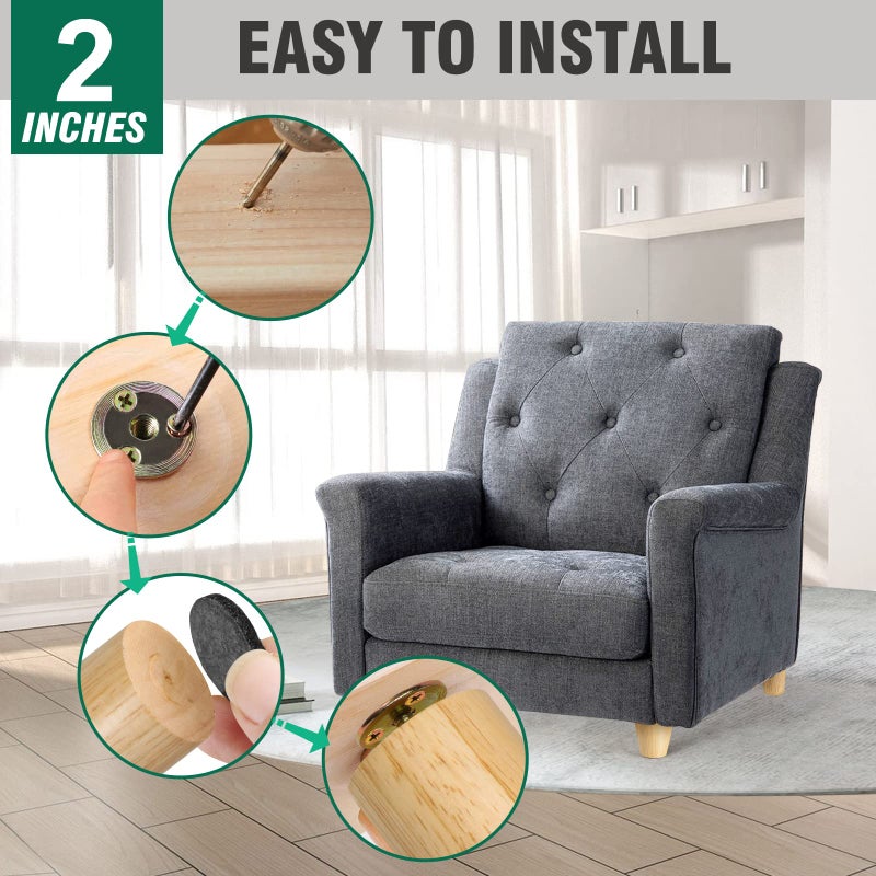 FoDau770 Solid Wood Furniture Legs 2 Inche, Straight Tapered Wood Legs Mid Century Sofa Legs Set of 4, 5/16"" UNC Furniture Feet Wood Replacement Legs for Cabinet Sofa Couch Dresser Chair Ottoman Table - Image 4